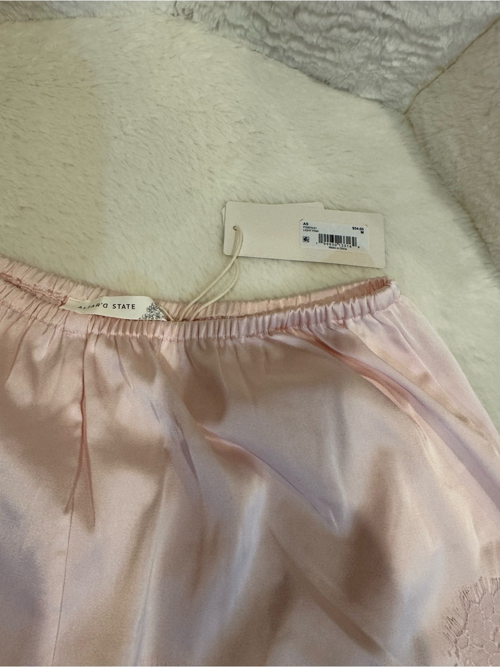Altar'd State Blush Satin Lace-Trim Sleep Shorts - Picture 2 of 4